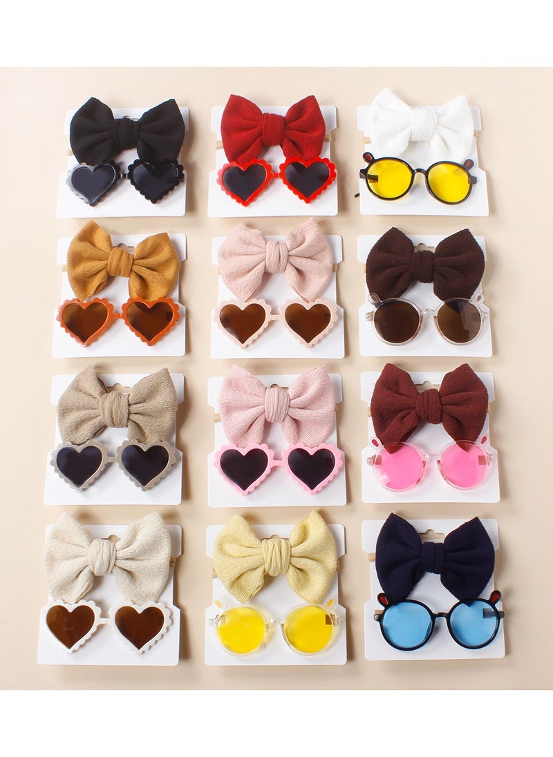 Aisha Glasses and Bow Barrette Ponytail Set For Babies and Girls -Pink