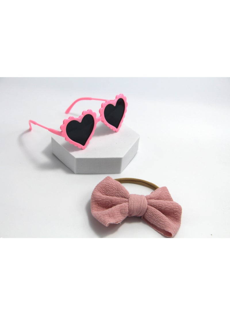 Aisha Glasses and Bow Barrette Ponytail Set For Babies and Girls -Pink