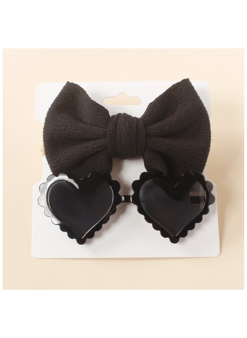 Aisha Glasses and Bow Barrette Ponytail Set For Babies and Girls - Black