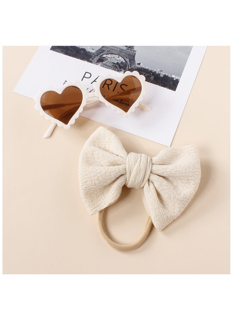 Aisha Glasses and Bow Barrette Ponytail Set For Babies and Girls - Cream