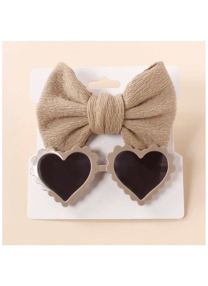 Aisha Glasses and Bow Barrette Ponytail Set For Babies and Girls - Light Brown