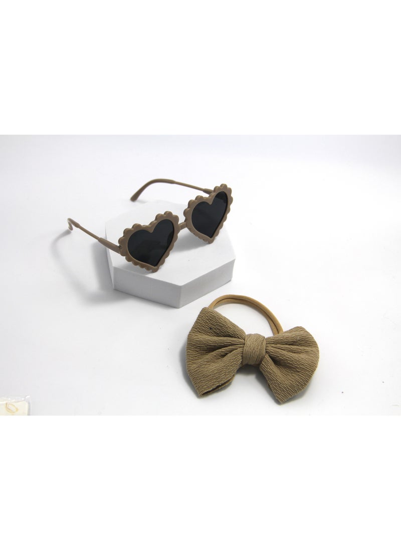 Aisha Glasses and Bow Barrette Ponytail Set For Babies and Girls - Light Brown