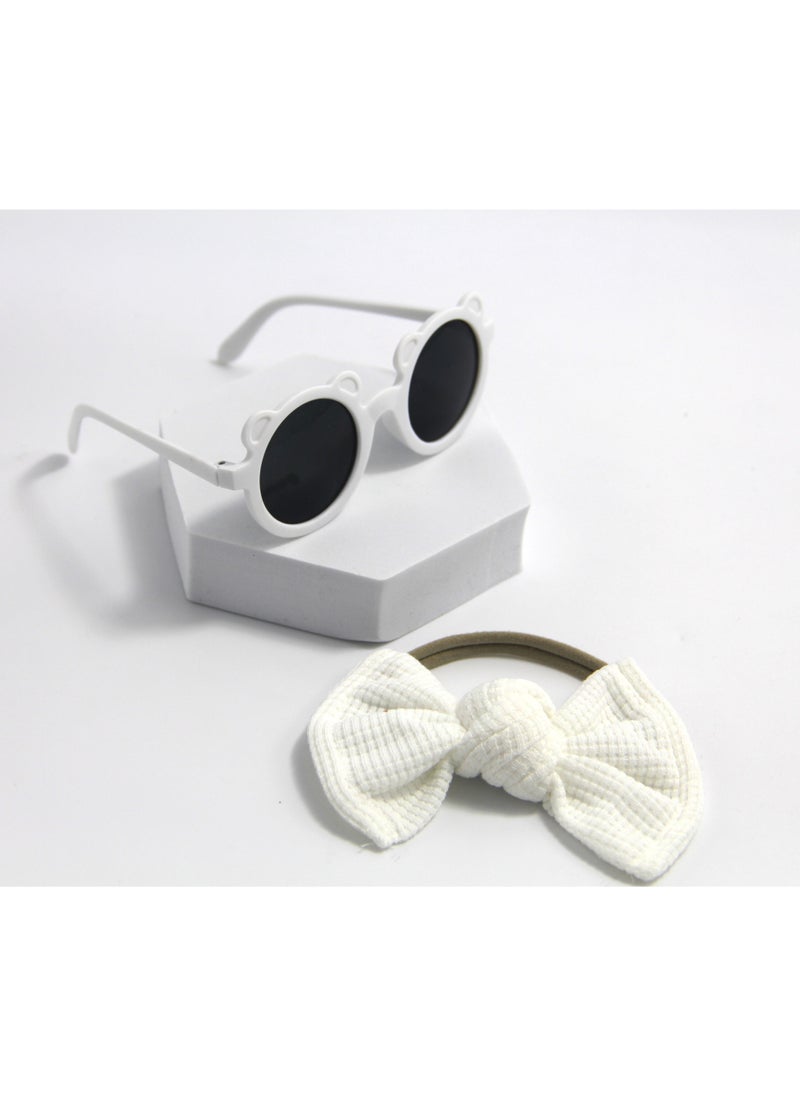 Romina Glasses and Bow Barrette Ponytail Set For Babies and Girls - White