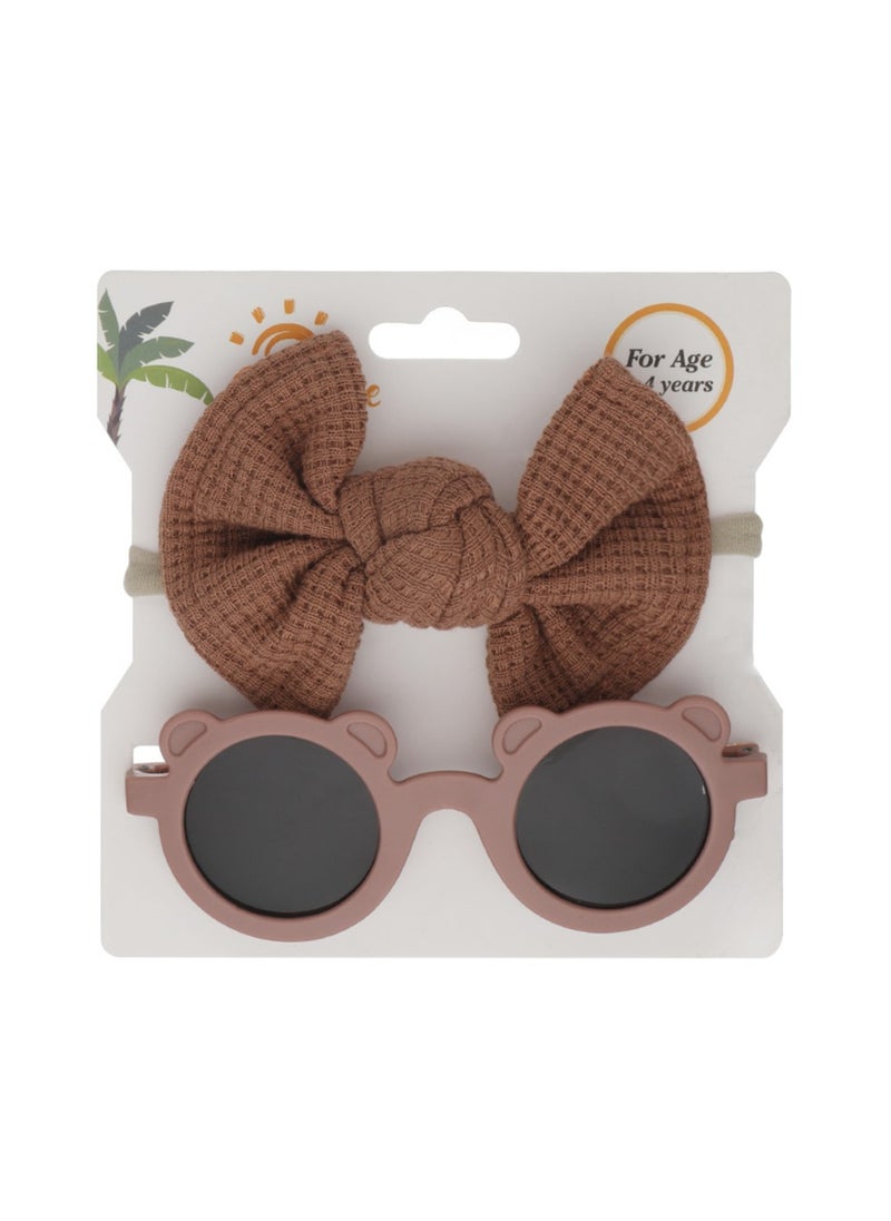 Romina Glasses and Bow Barrette Ponytail Set For Babies and Girls - Dark Brown