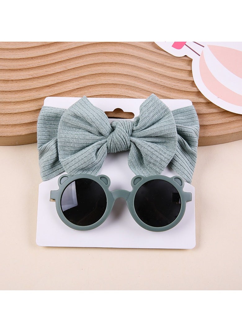 Leila Glasses and Bow Barrette Ponytail Set For Babies and Girls - Bluish Grey