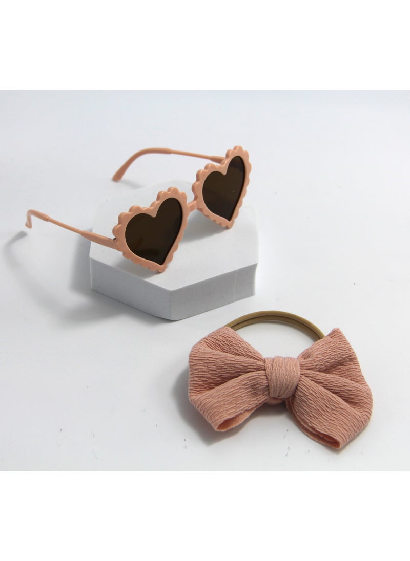 Aisha Glasses and Bow Barrette Ponytail Set For Babies and Girls - Beige