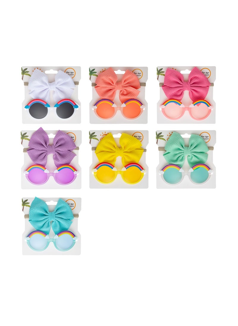 Anaya Rainbow Glasses and Bow Barrette Ponytail Set For Babies and Girls - Peach