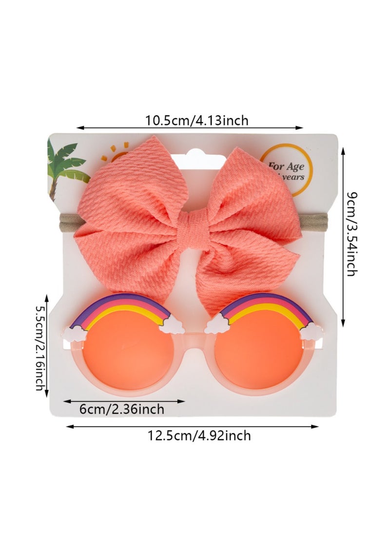 Anaya Rainbow Glasses and Bow Barrette Ponytail Set For Babies and Girls - Peach