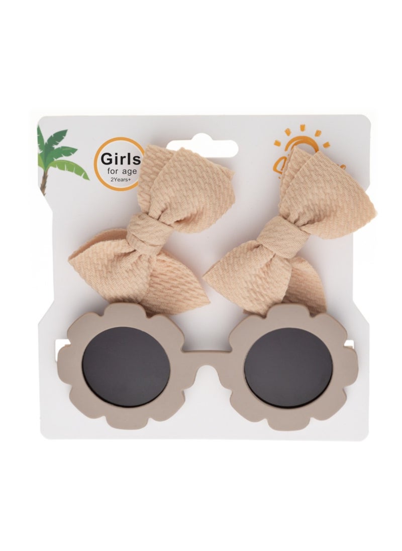 Dana Glasses and Bow Barrette Clip Set For Babies and Girls - Beige