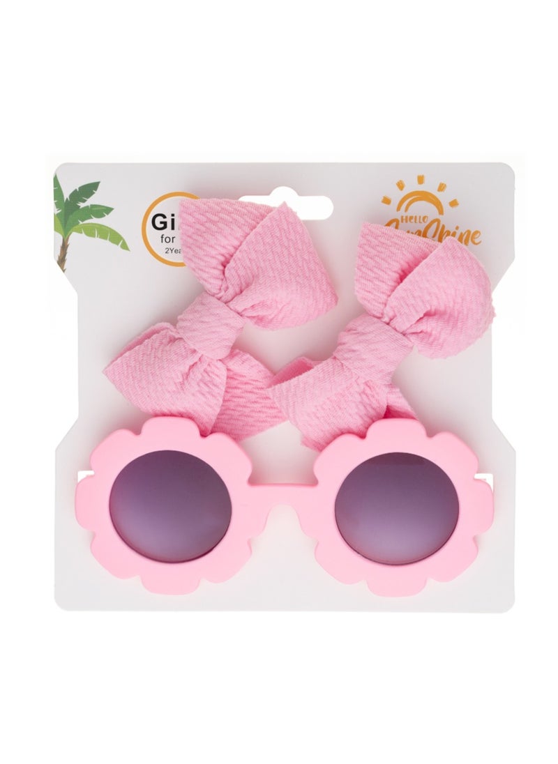 Dana Glasses and Bow Barrette Clip Set For Babies and Girls - Pink