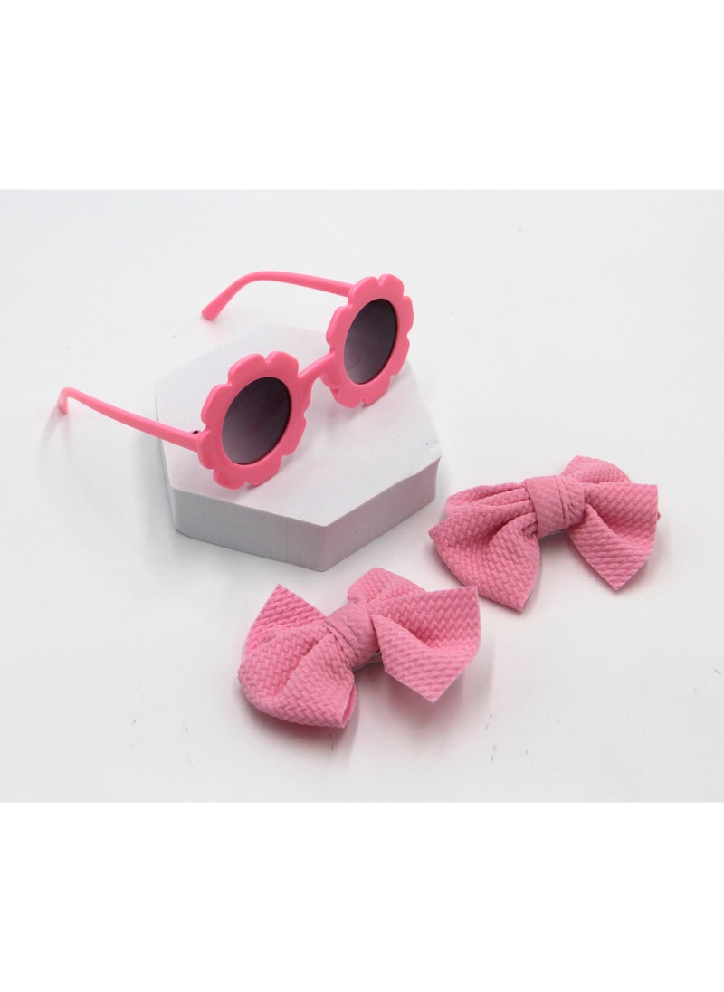 Dana Glasses and Bow Barrette Clip Set For Babies and Girls - Pink