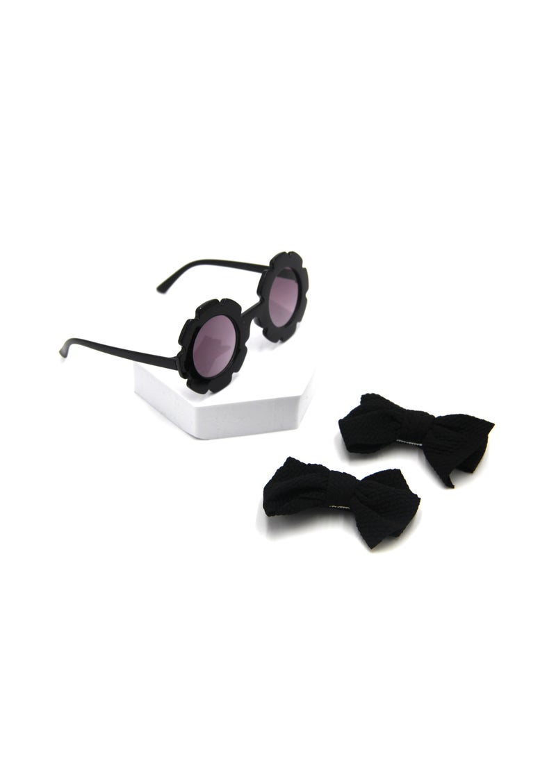 Dana Glasses and Bow Barrette Clip Set For Babies and Girls - Black