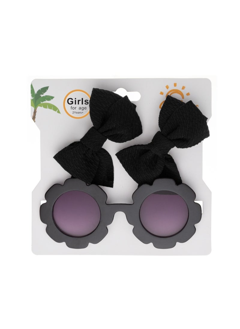 Dana Glasses and Bow Barrette Clip Set For Babies and Girls - Black