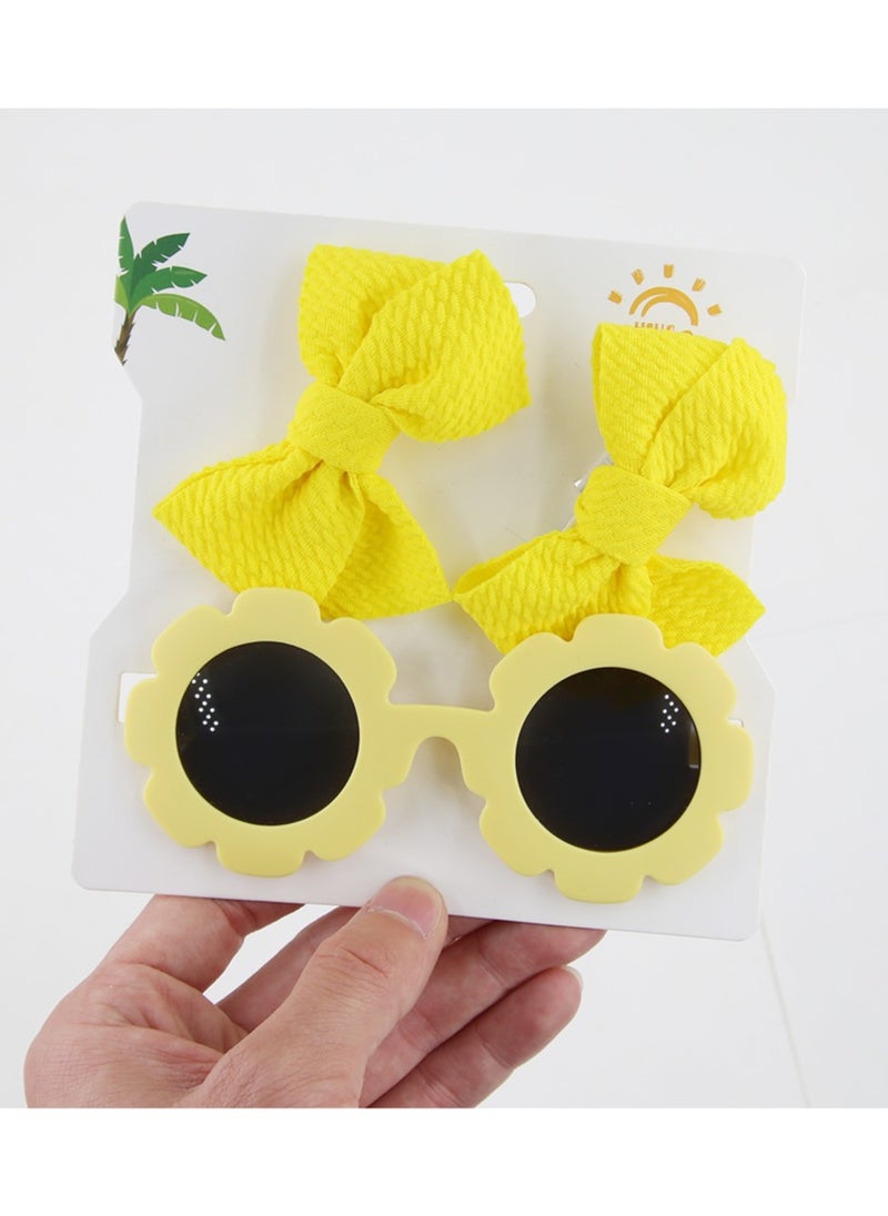 Dana Glasses and Bow Barrette Clip Set For Babies and Girls - Bright Yellow