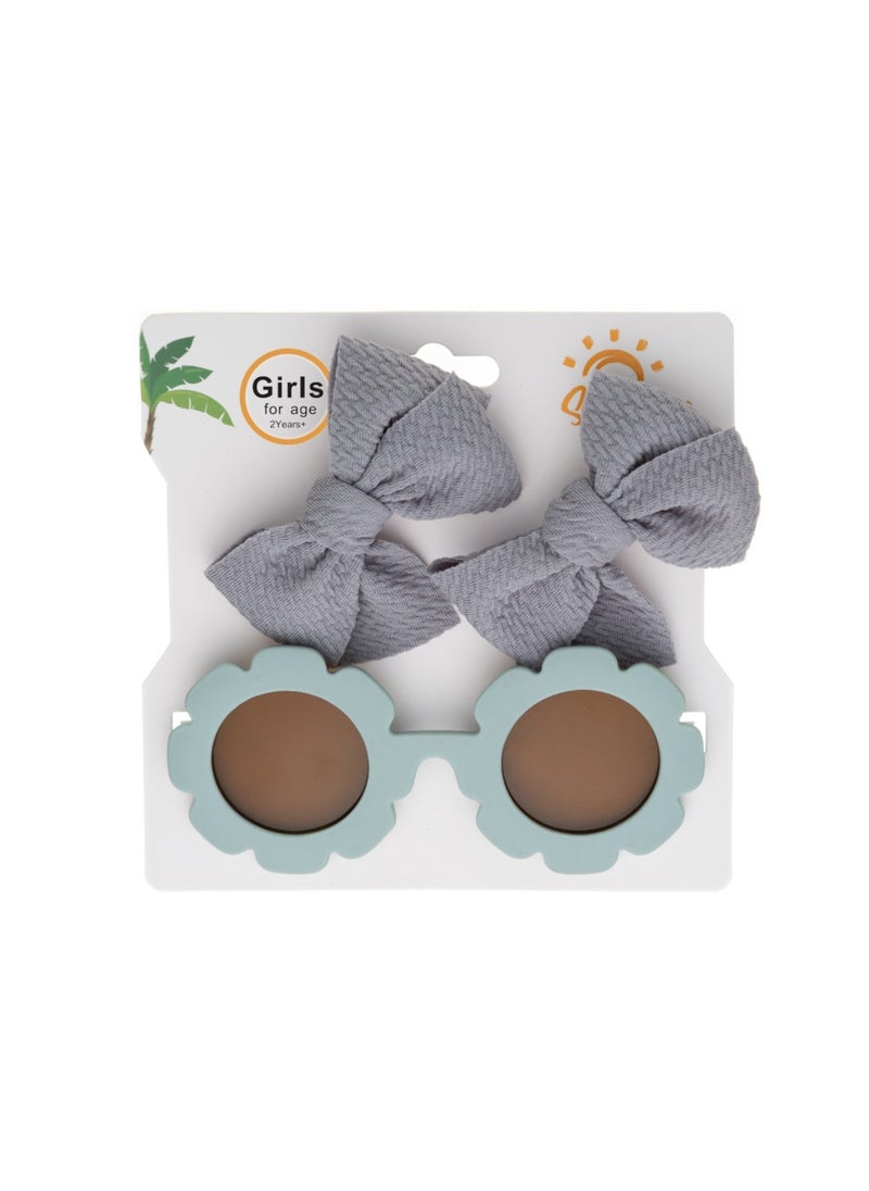 Dana Glasses and Bow Barrette Clip Set For Babies and Girls - Grey