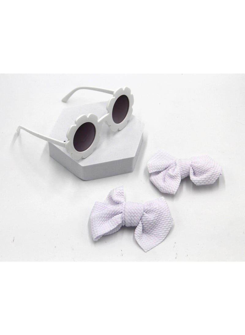 Dana Glasses and Bow Barrette Clip Set For Babies and Girls - White