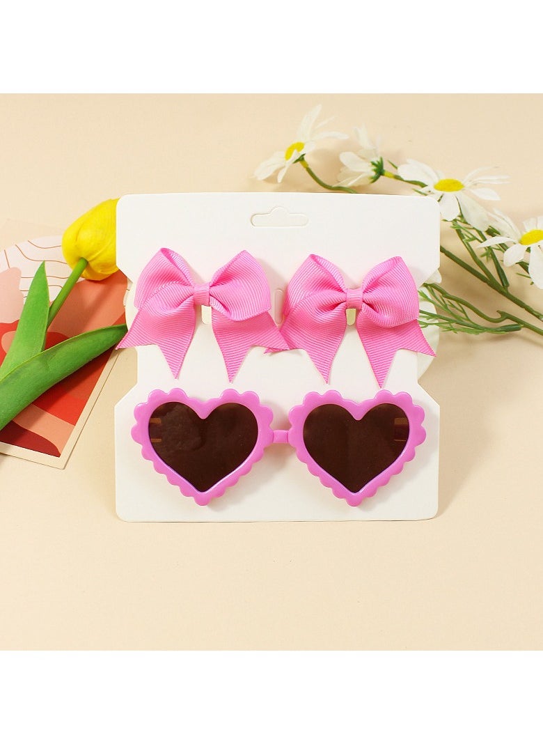 Yasmin Heart Shaped Glasses and Bow Barrette Clip Set For Babies and Girls - Hot Pink