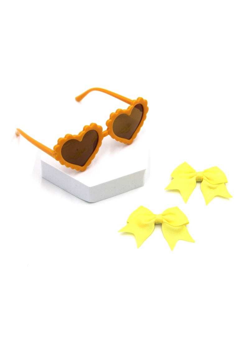 Yasmin Heart Shaped Glasses and Bow Barrette Clip Set For Babies and Girls - Yellow