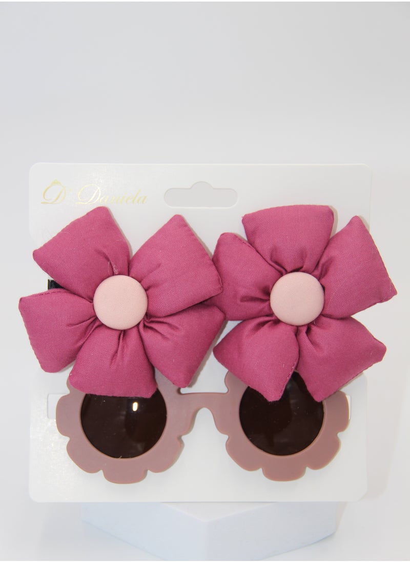 Aida Glasses and Flower Shaped Clip Set For Babies and Girls - Dark Pink