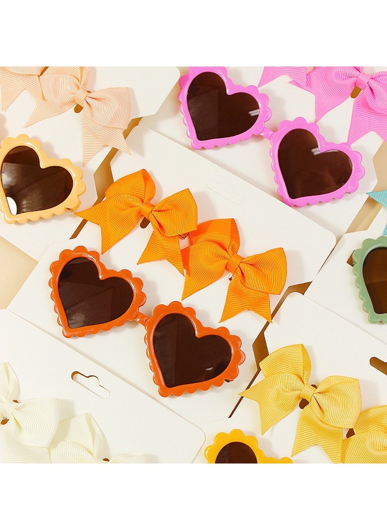 Yasmin Heart Shaped Glasses and Bow Barrette Clip Set For Babies and Girls - Orange