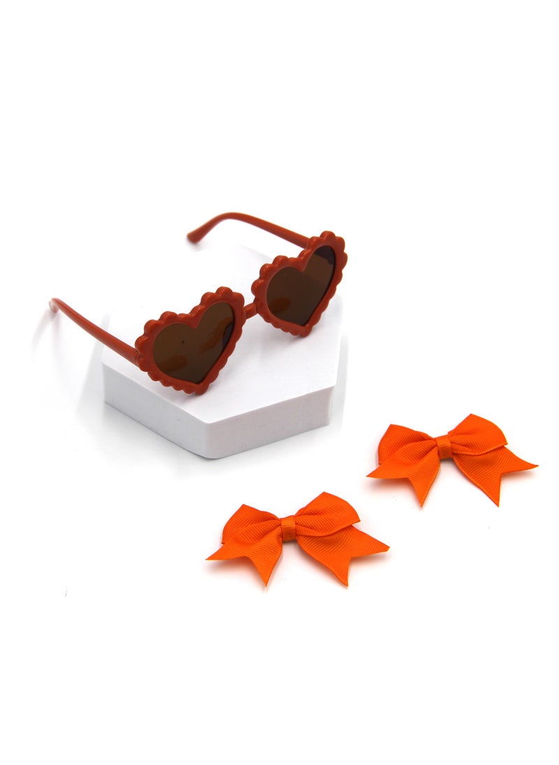 Yasmin Heart Shaped Glasses and Bow Barrette Clip Set For Babies and Girls - Orange