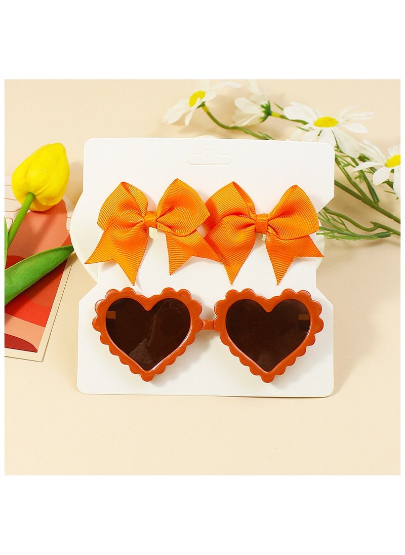 Yasmin Heart Shaped Glasses and Bow Barrette Clip Set For Babies and Girls - Orange