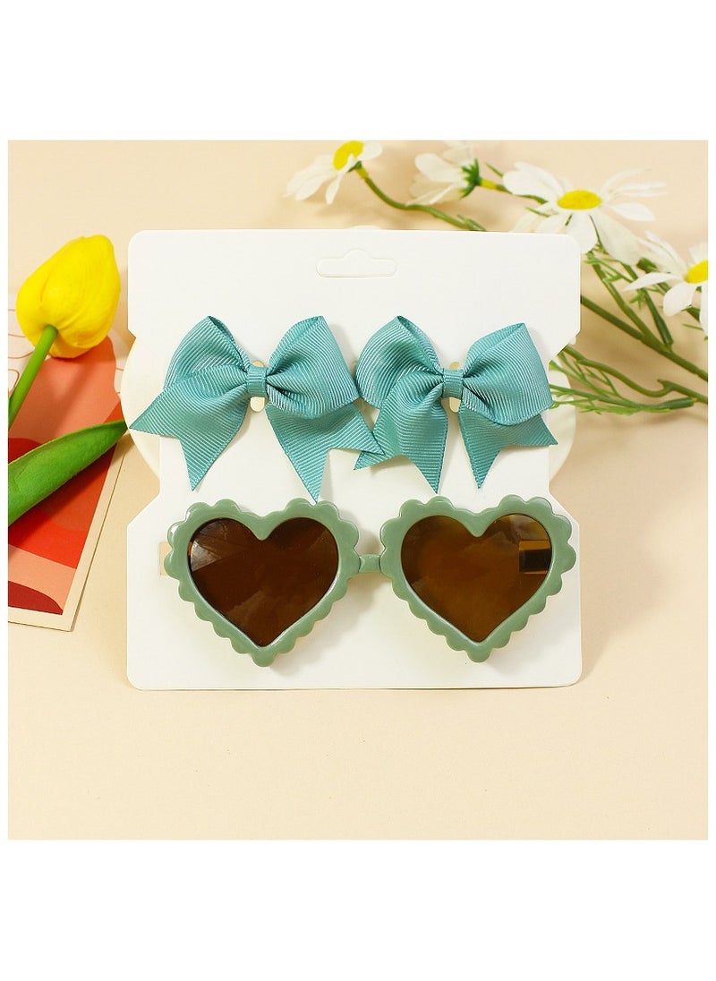 Yasmin Heart Shaped Glasses and Bow Barrette Clip Set For Babies and Girls - Turquoise