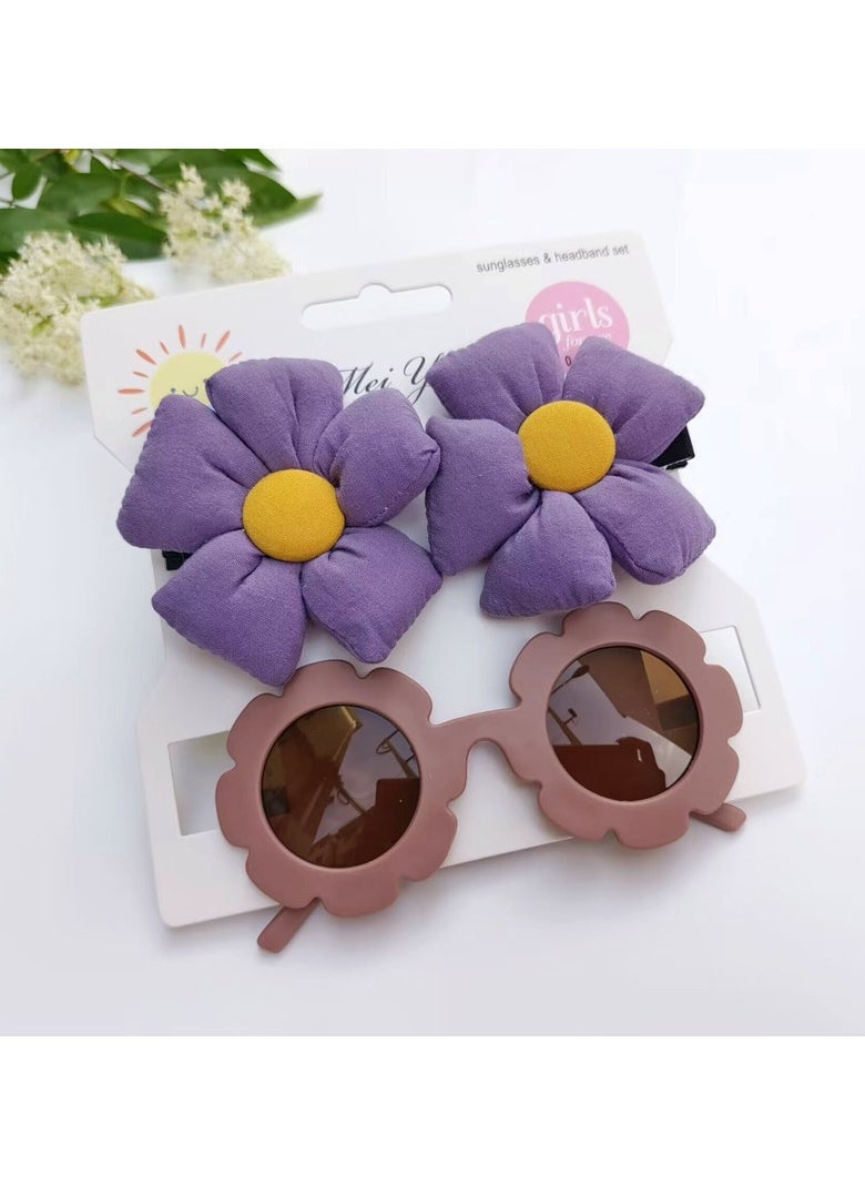 Aida Glasses and Flower Shaped Clip Set For Babies and Girls - Violet