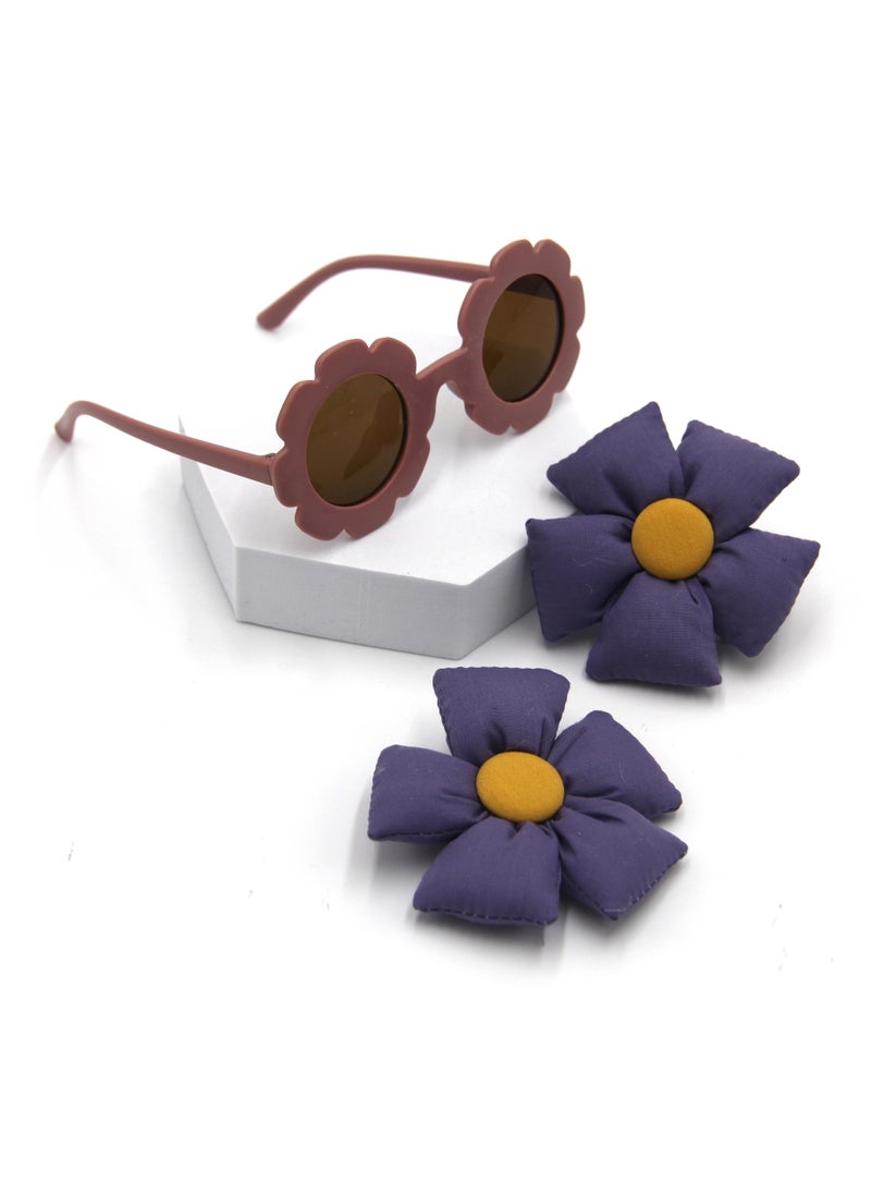 Aida Glasses and Flower Shaped Clip Set For Babies and Girls - Violet