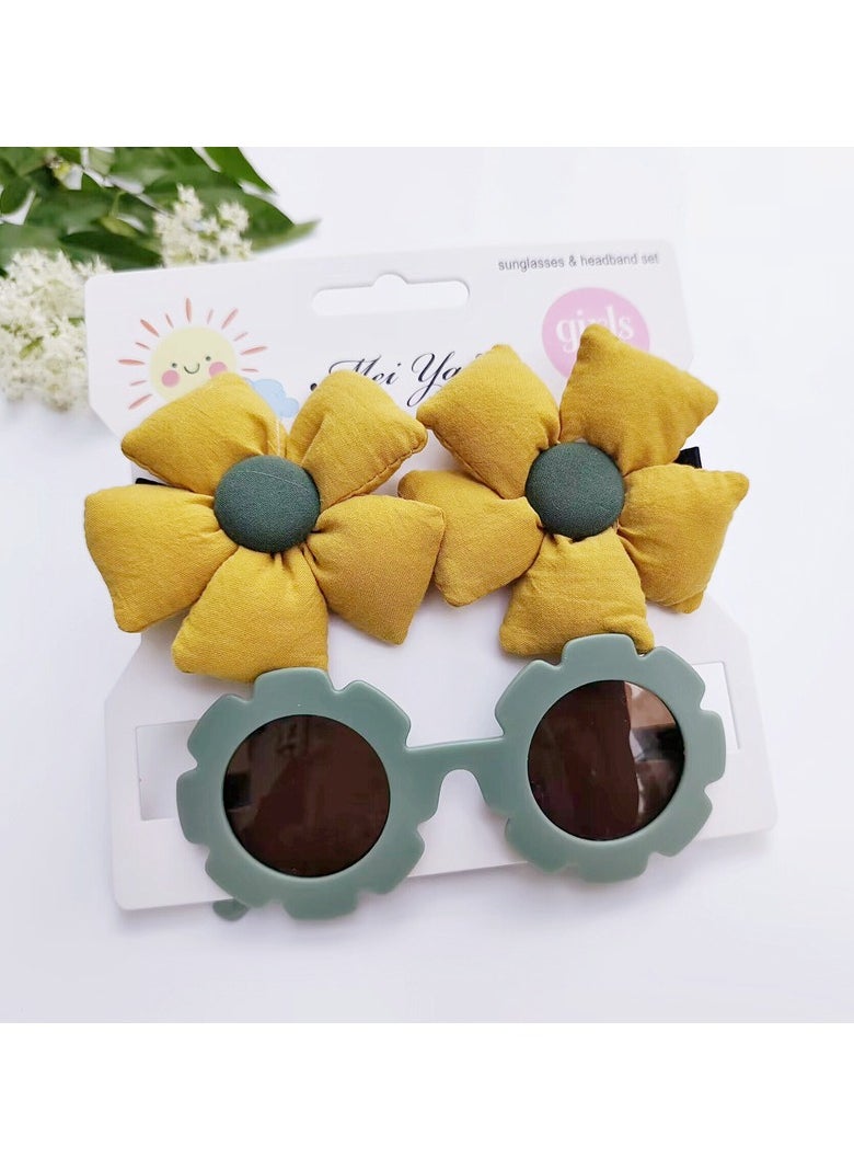 Aida Glasses and Flower Shaped Clip Set For Babies and Girls - Yellow