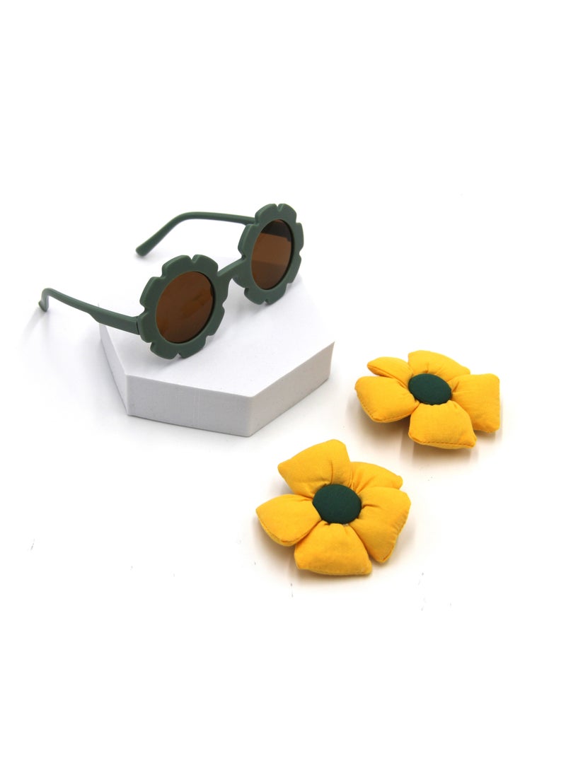 Aida Glasses and Flower Shaped Clip Set For Babies and Girls - Yellow