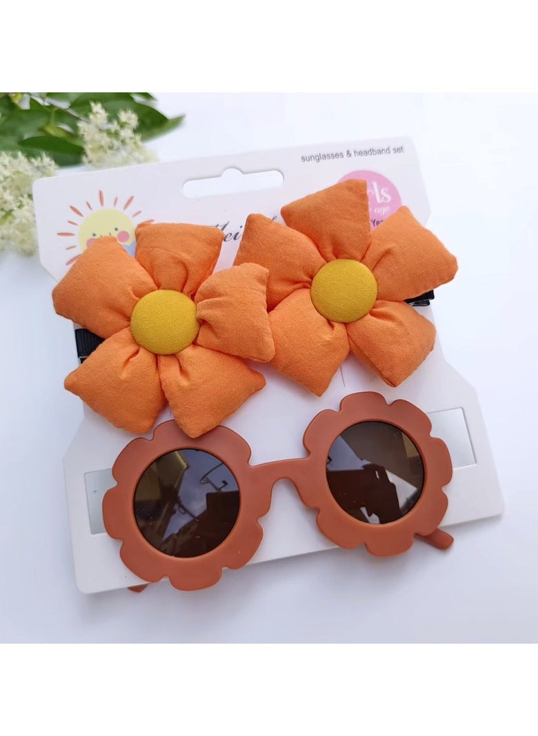 Aida Glasses and Flower Shaped Clip Set For Babies and Girls - Orange