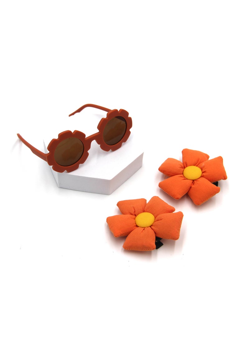 Aida Glasses and Flower Shaped Clip Set For Babies and Girls - Orange