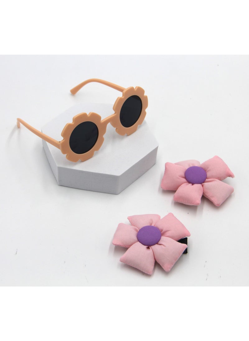 Aida Glasses and Flower Shaped Clip Set For Babies and Girls - Baby Pink