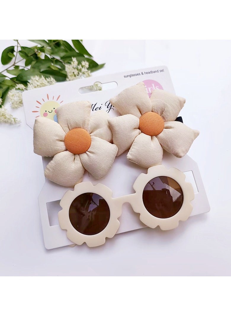 Aida Glasses and Flower Shaped Clip Set For Babies and Girls - Beige