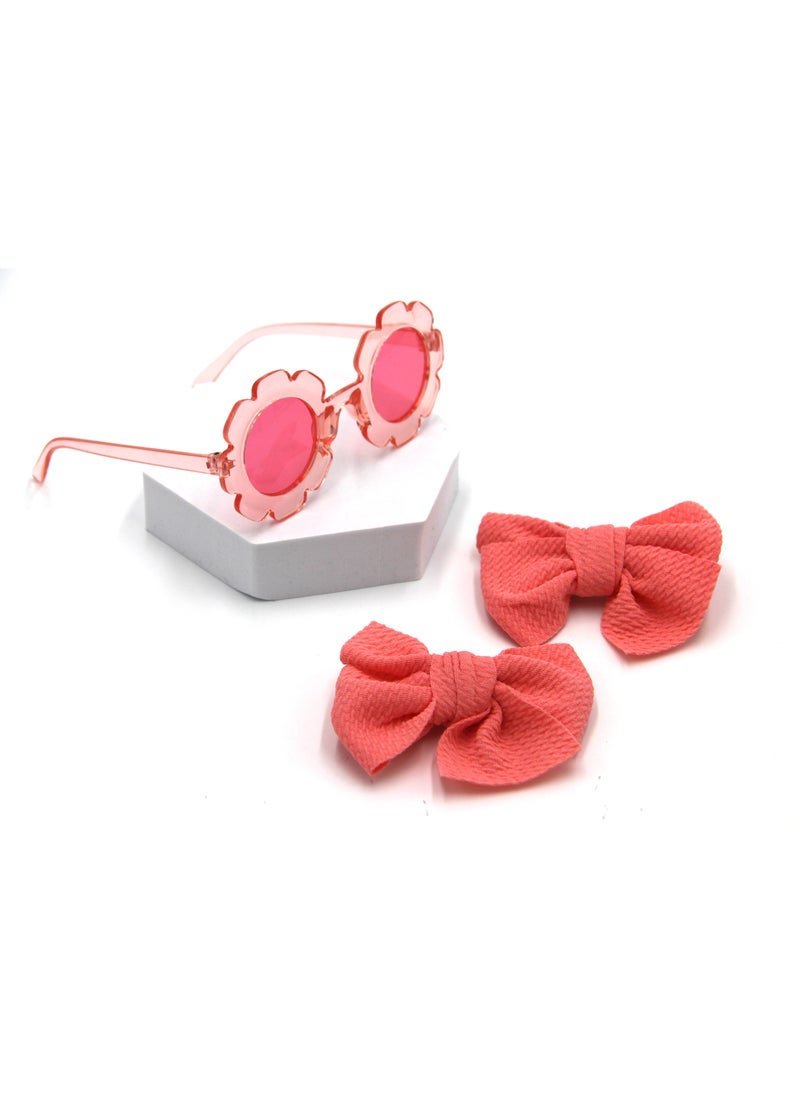 Dana Glasses and Bow Barrette Clip Set For Babies and Girls - Pomelo Pink