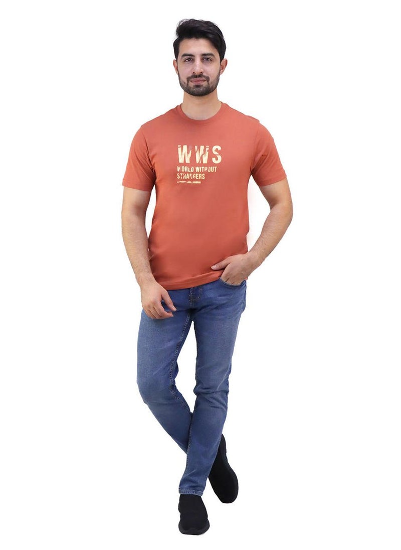 Men's Cotton Jersey Crewneck Short Sleeve Slim Fit WWS Print Tee