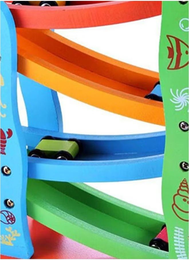 4-layer children's wooden track sliding racing track