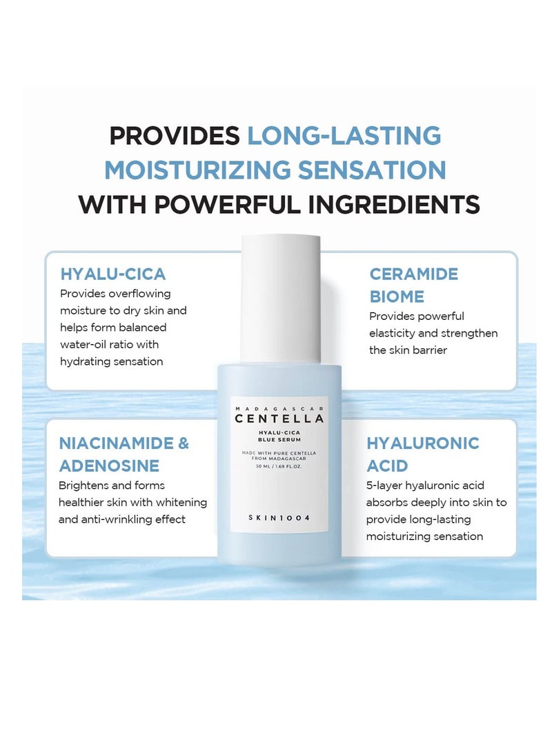 Hyalu-CICA Blue Serum 1.69 fl.oz, 50ml, 5 Layer Hyaluronic Acid Cica Niacinamide, Hydrating and Refreshing Multi-Care Solutions Blue