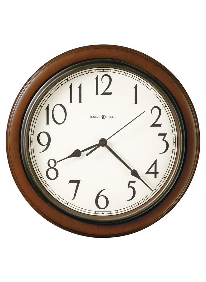 Kalvin Wall Clock 625-418 Medium Brown Cherry Finished Case, Charcoal Gray Accents, Modern Home Decor, Classic Round Design, Quartz Movement