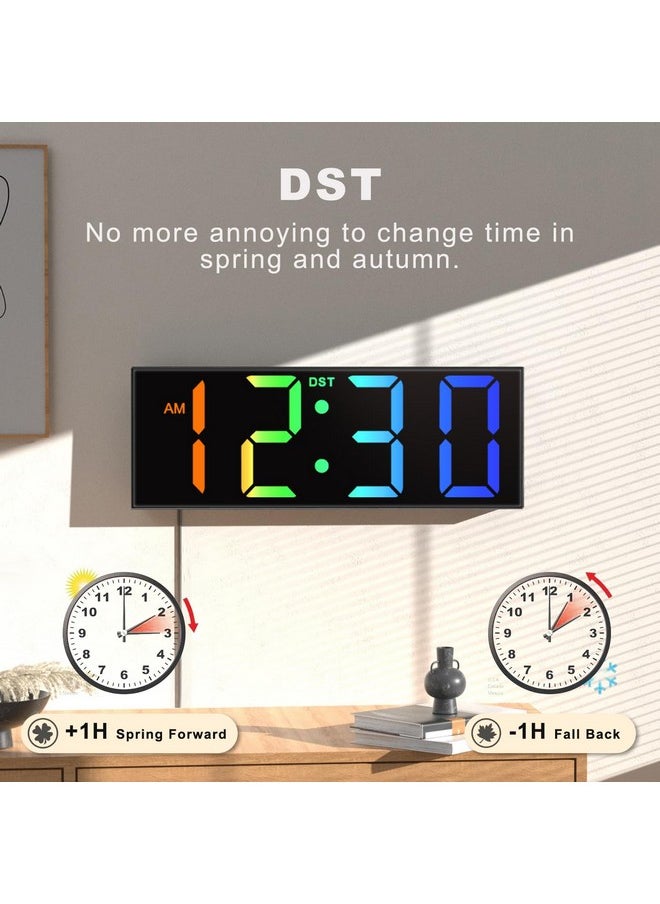 12'' Large Digital Wall Clock With Remote Control, Big Led Screen Dispaly, 8 Rgb Colors, Dst, Night Light For Living Room, Bedroom, Gift For Elderly (Black)