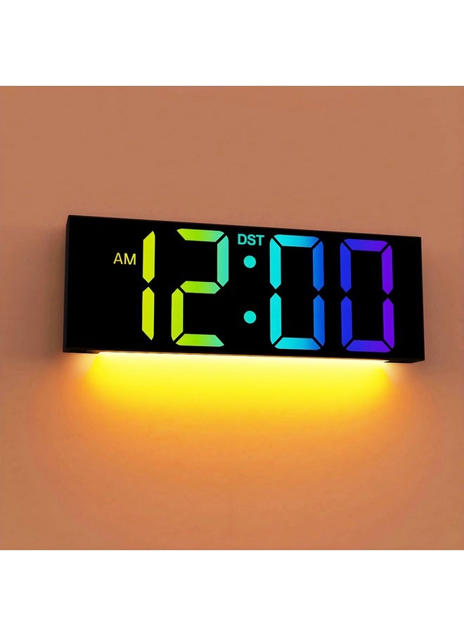 12'' Large Digital Wall Clock With Remote Control, Big Led Screen Dispaly, 8 Rgb Colors, Dst, Night Light For Living Room, Bedroom, Gift For Elderly (Black)