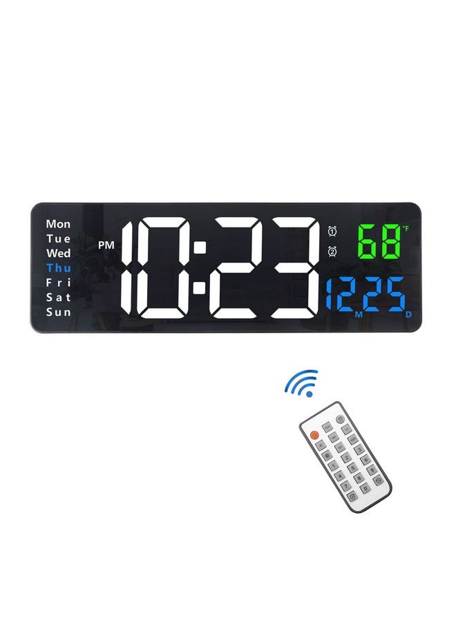 Digital Wall Clock, 13’’ Large Led Wall Clock With Remote Control, Big Digits, Auto-Dimming, 2 Alarm, Silent Wall Clock Show Date Week Temp (Include Adapter)