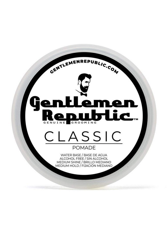 Gentlemen Republic Classic Pomade For Men - Water Based Pomade For Medium Hold & Shine, Premium Mens Hair Styling Products With No Beeswax - Ideal For Classic Styles, 4Oz