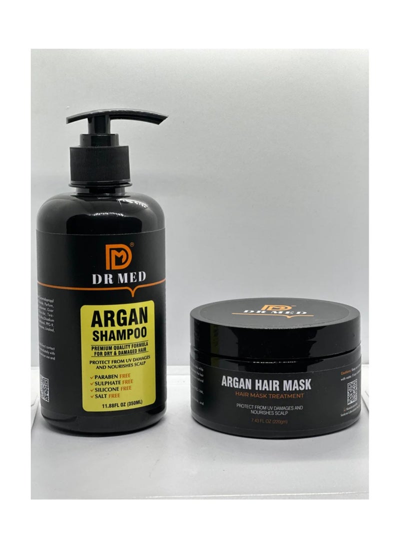 DR MED Argan Shampoo 350ml and Hair Mask 220g - The Professional Hair Care Duo for Enhanced Strength and Radiance (pack of 2)