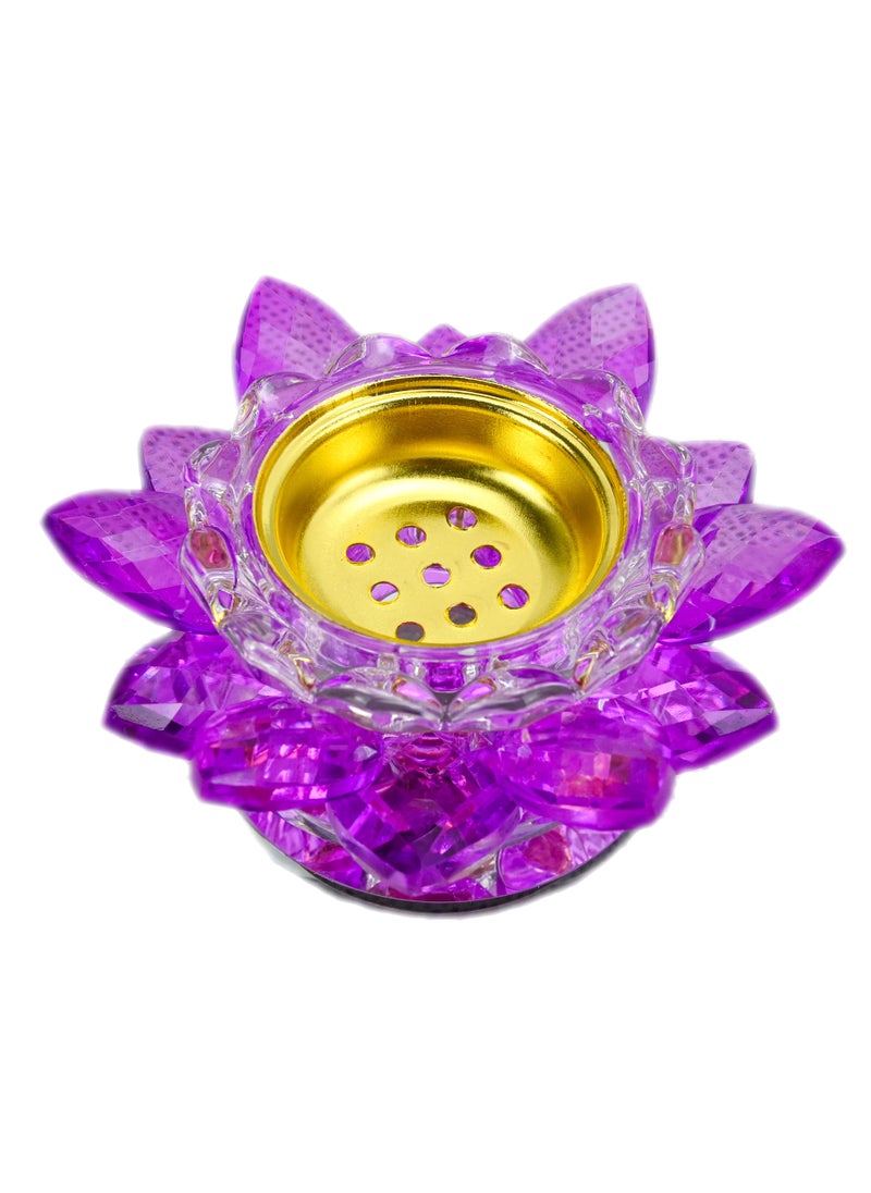 Crystal Purple Lotus Flower Bakhoor Burner, Golden Ash Tray, Purple Shade Crystal Incense Burner, Crystal Lotus Flower Incense Stick Holder, Home Fragrance, Decorative Crystal Ornament - Purple