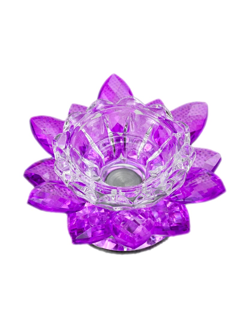 Crystal Purple Lotus Flower Bakhoor Burner, Golden Ash Tray, Purple Shade Crystal Incense Burner, Crystal Lotus Flower Incense Stick Holder, Home Fragrance, Decorative Crystal Ornament - Purple