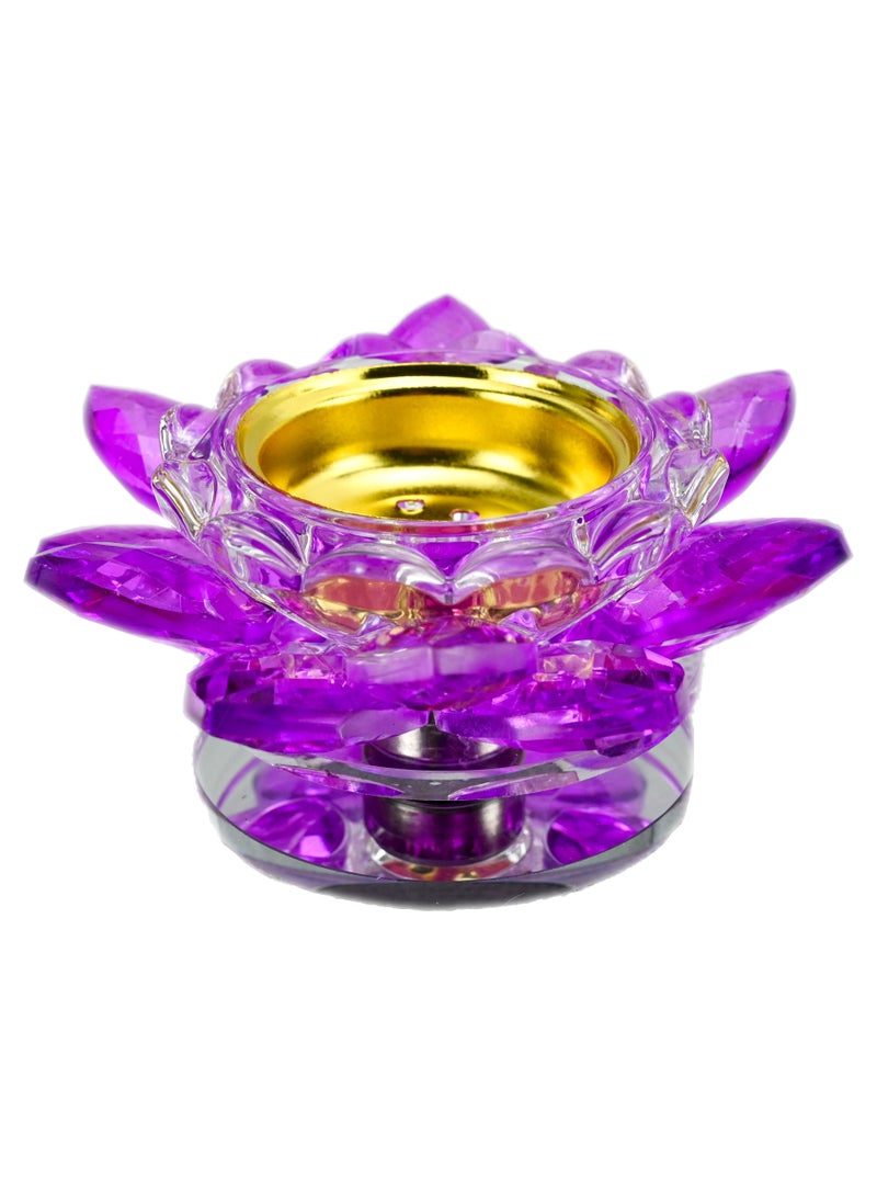 Crystal Purple Lotus Flower Bakhoor Burner, Golden Ash Tray, Purple Shade Crystal Incense Burner, Crystal Lotus Flower Incense Stick Holder, Home Fragrance, Decorative Crystal Ornament - Purple