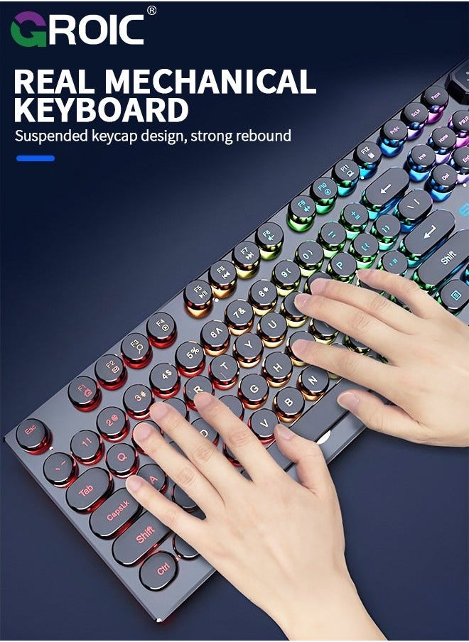 Mechanical Feel Gaming Keyboard, Wired with LED Rainbow Backlit Computer Keyboard for Windows PC Gamers, Light Up Mac