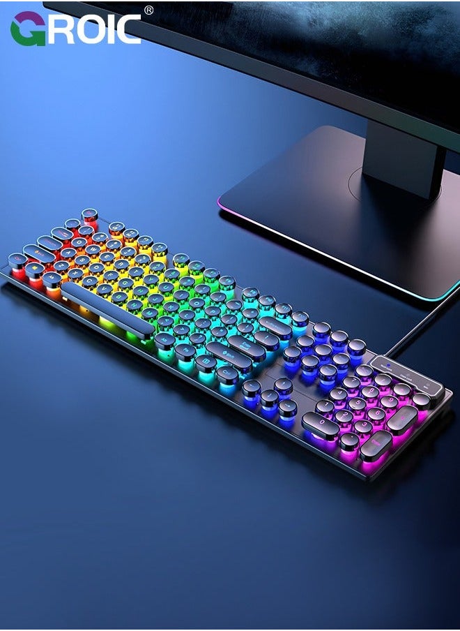 Mechanical Feel Gaming Keyboard, Wired with LED Rainbow Backlit Computer Keyboard for Windows PC Gamers, Light Up Mac